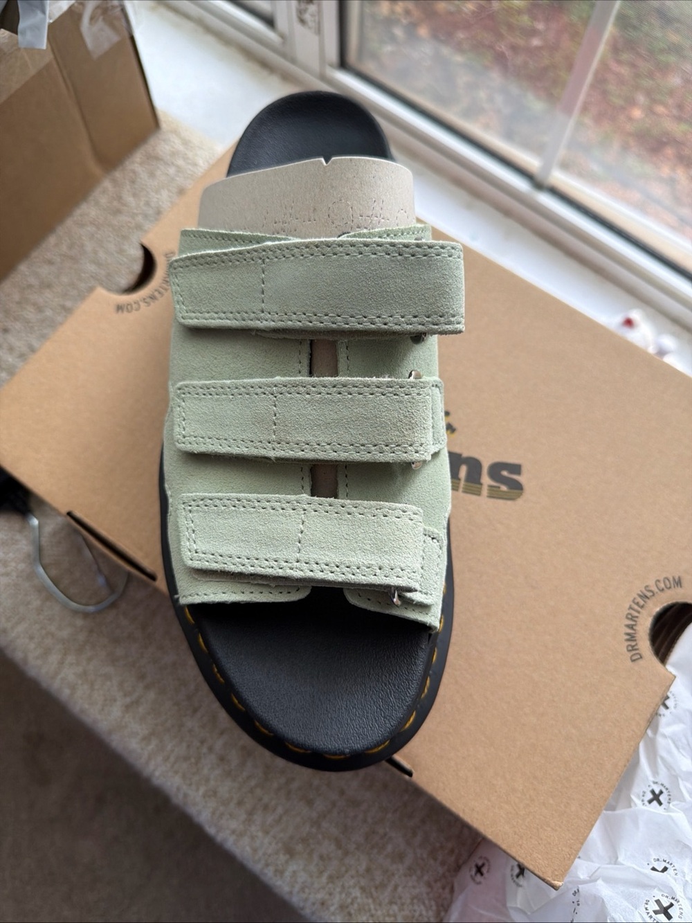 Dr. Martens Kids Triple-Strap Slide Sandal in Sage Green and Black